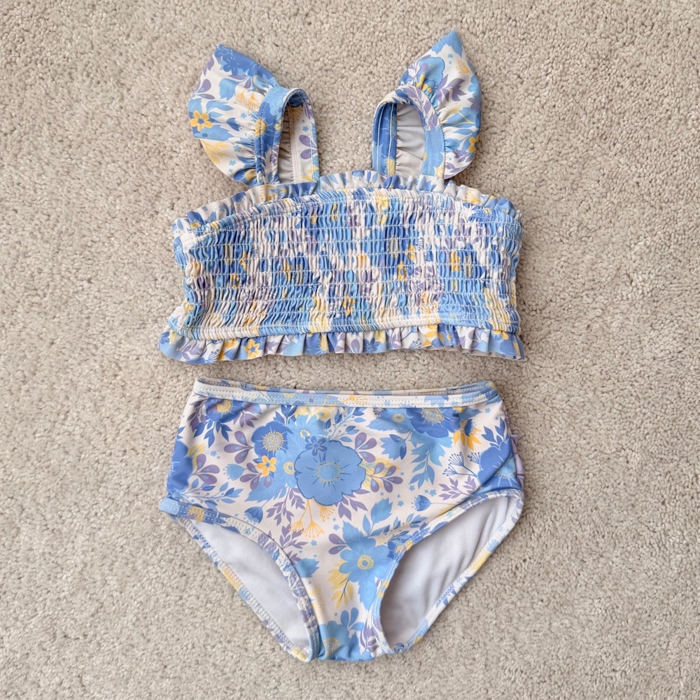 Ruffle Butts Blue and Yellow Floral Swimsuit